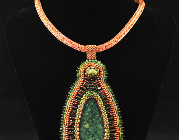 Green Pendant Bead Embroidery
