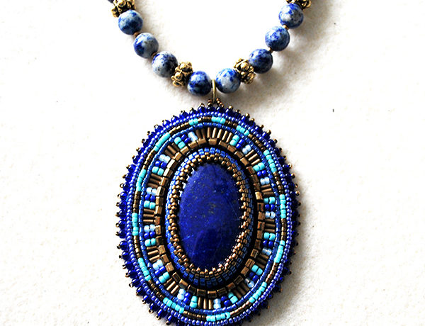 Lapis Lazuli Pendant Bead Embroidery