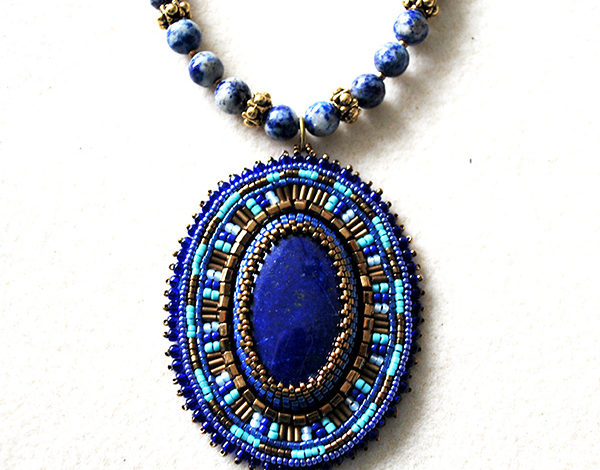 Lapis Lazuli Pendant Bead Embroidery