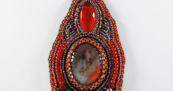 Red Earth Pendant Bead Embroidery