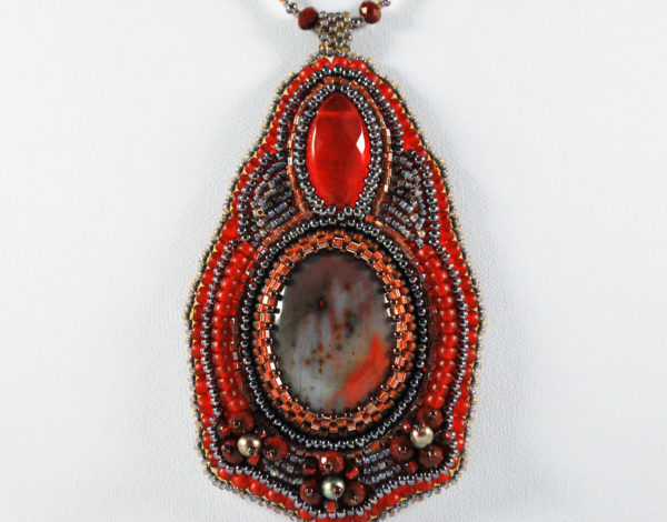 Red Earth Pendant Bead Embroidery