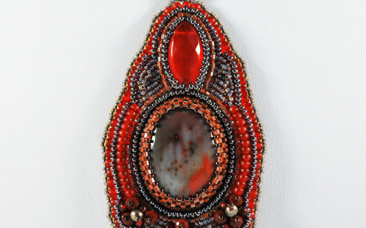 Red Earth Pendant Bead Embroidery