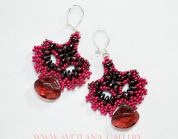 Lace and Crystal Beaded Earrings Berry "Flavor" at Svetlana.Gallery