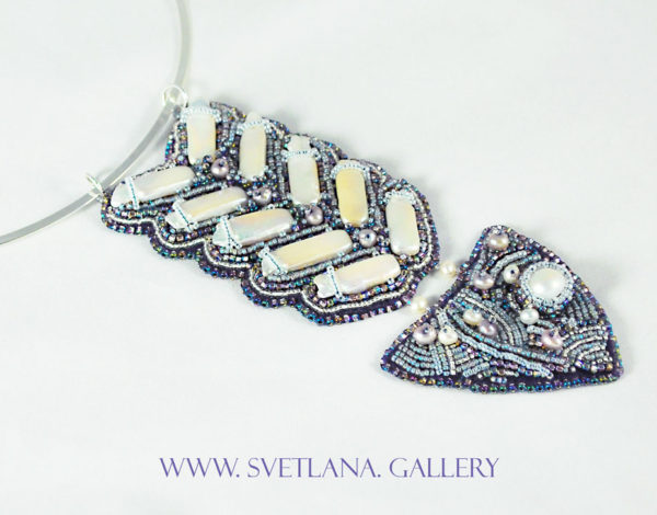 Fish Pearl Pendant Bead Embroidery Handmade Jewelry by Svetlana Zoubkov