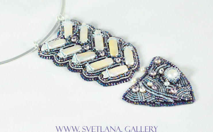 Fish Pearl Pendant Bead Embroidery Handmade Jewelry by Svetlana Zoubkov