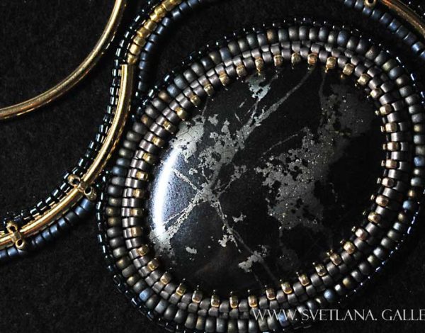 Pyrite Pendant Bead Embroidery -Don't Throw Away Your Bent Needle - Svetlana.Gallery Blog