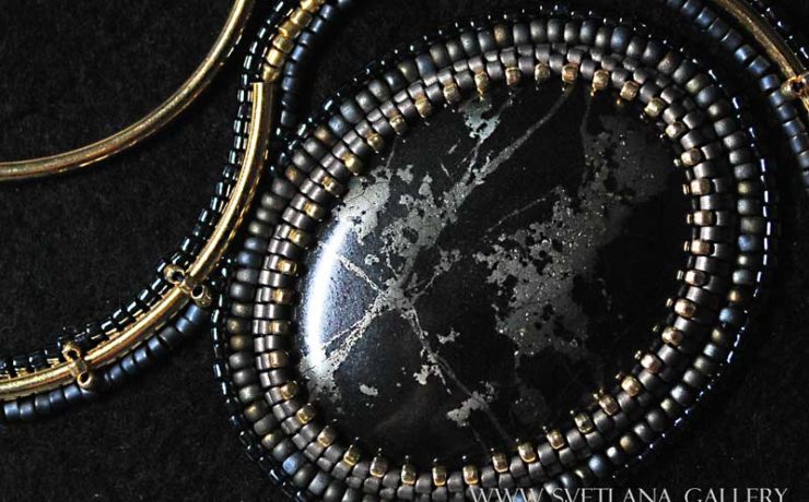 Pyrite Pendant Bead Embroidery -Don't Throw Away Your Bent Needle - Svetlana.Gallery Blog