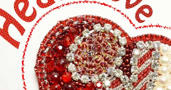 Bead Embroidered Heart Brooch