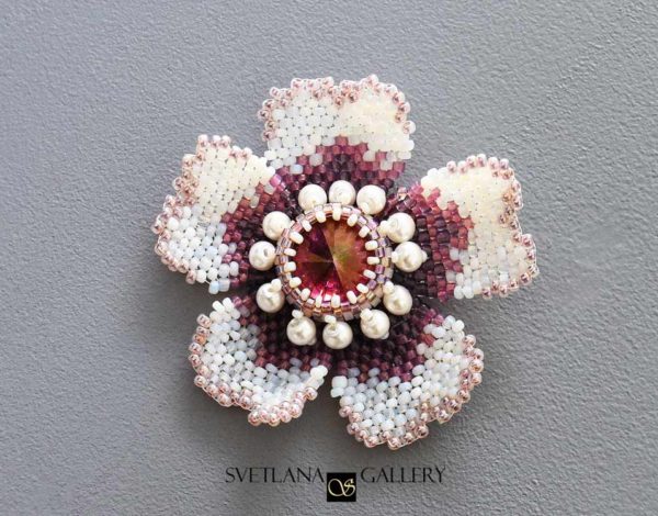 Beaded Purple White Flower