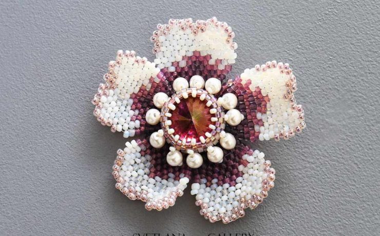 Beaded Purple White Flower