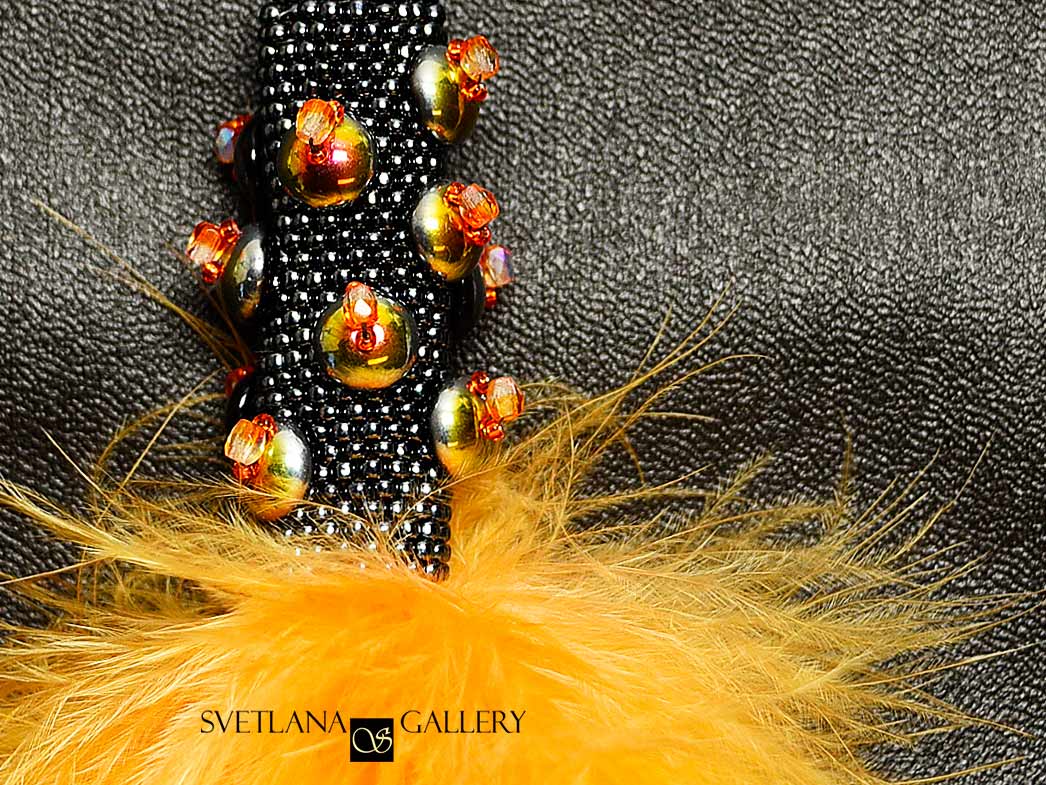 Feather Pendant Black and Orange