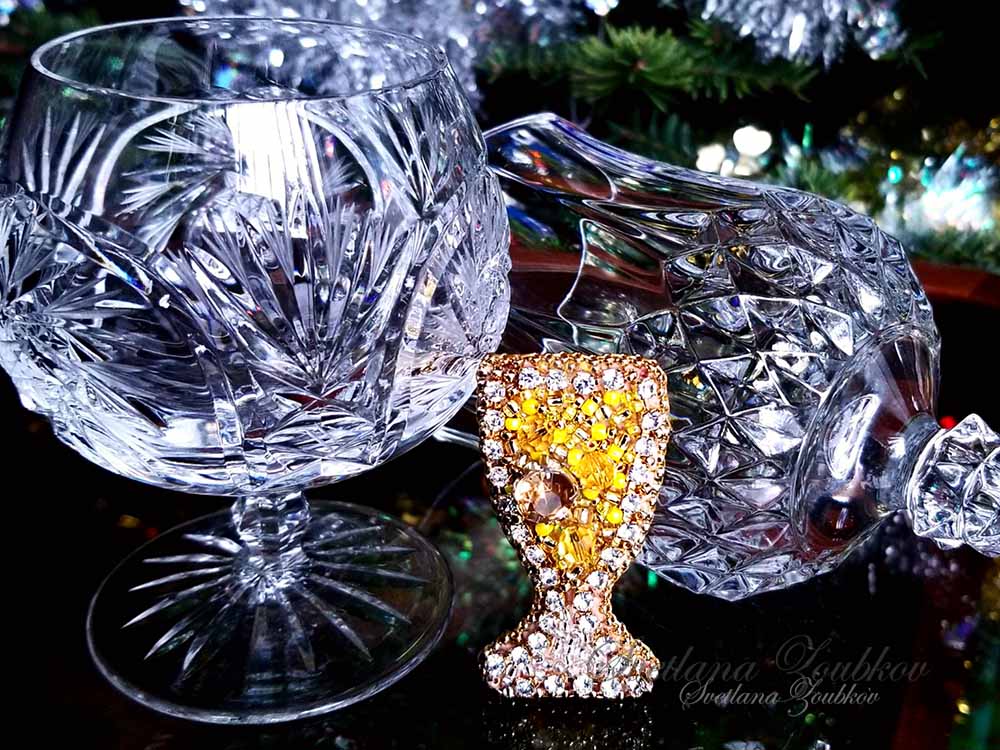 White Wine Glass Pin Bead Embroidery