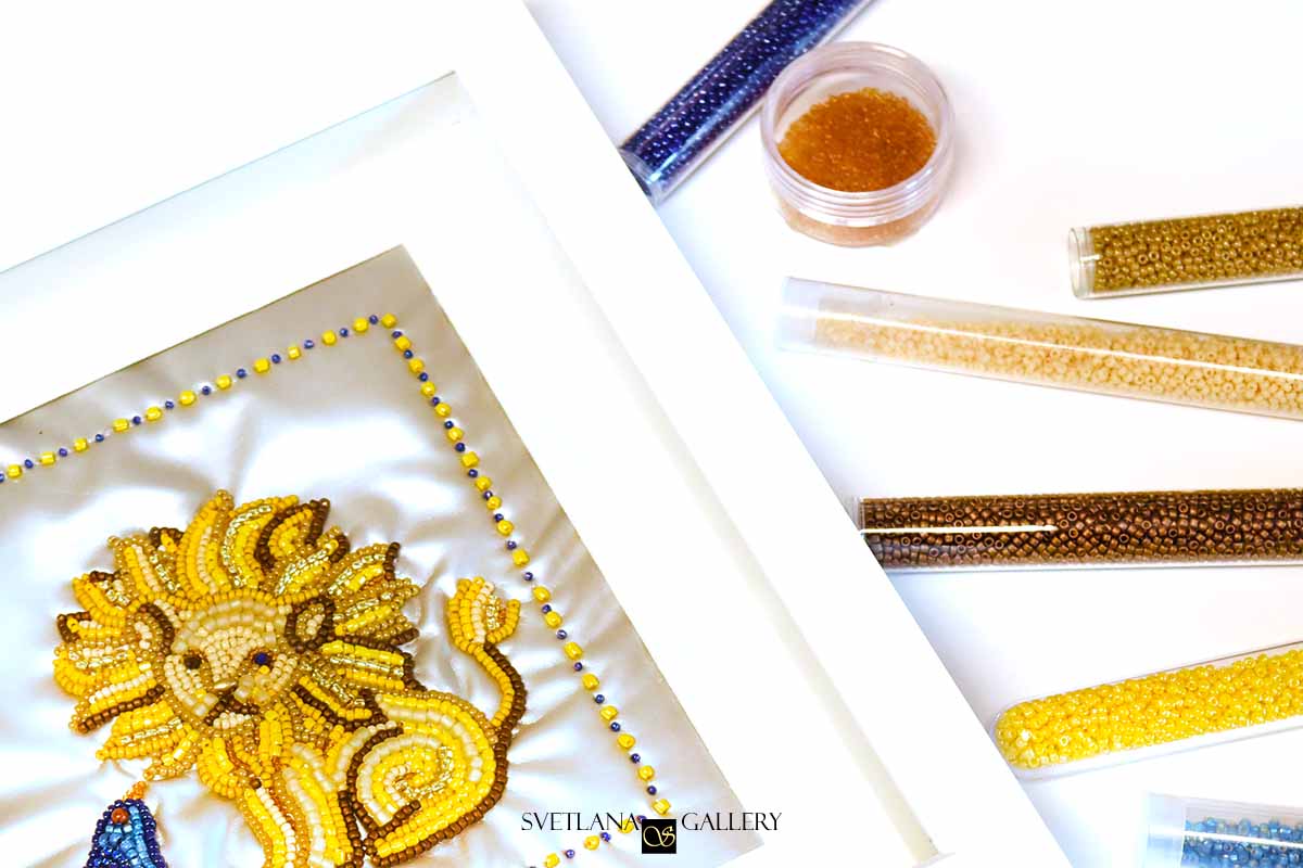 Bird and Lion Bead Embroidery