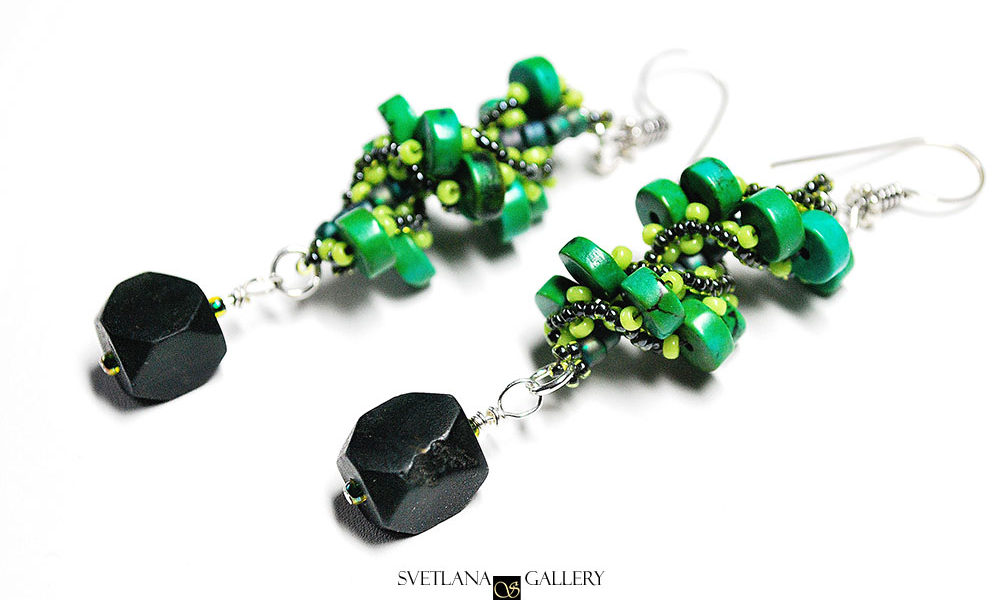 Green Fancy Spiral Earrings