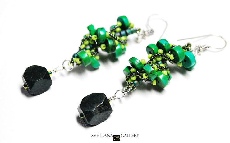 Green Fancy Spiral Earrings