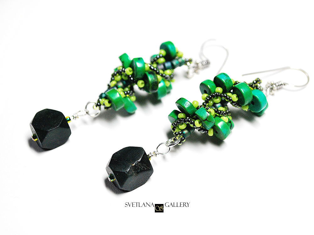 Green Fancy Spiral Earrings