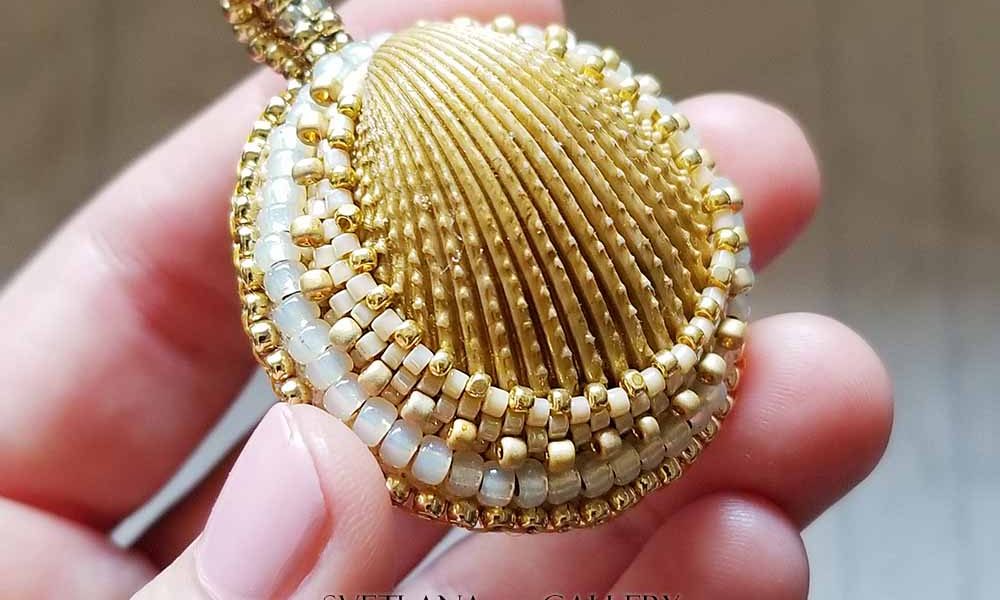 Seashell Pendant Bead Embroidery